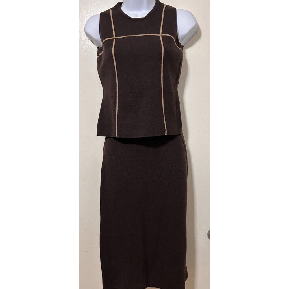 Vtg Adrienne Vittadini Two Piece Sweater And Skirt Set Brown Size XS Wool